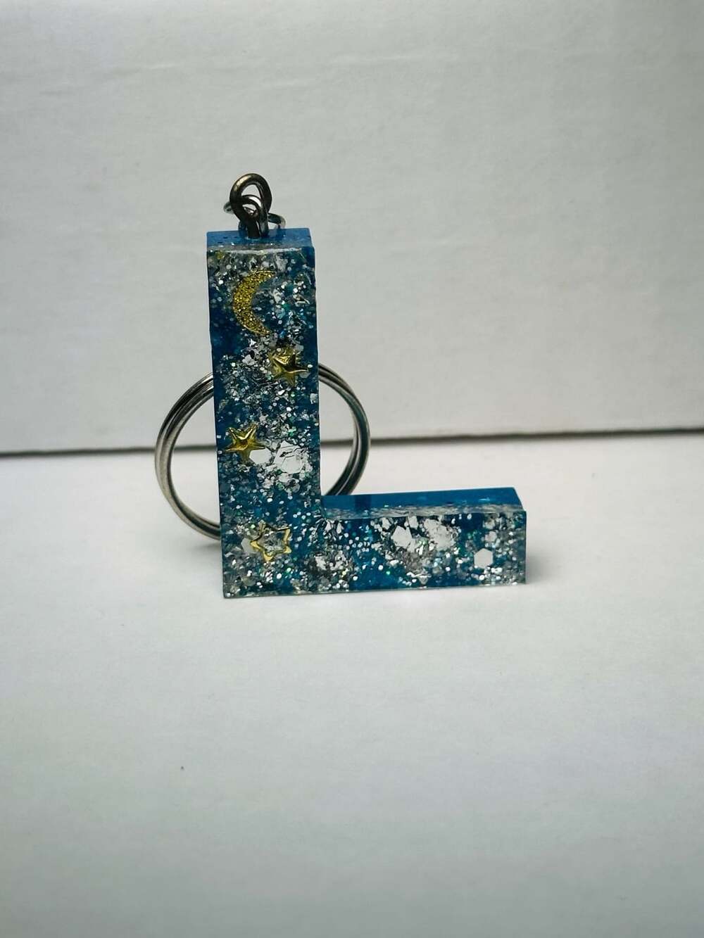 Resin Letter L Keychain Blue with Mini Heart Charm